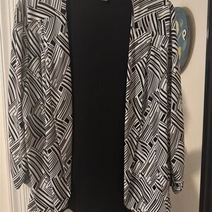 Roz & Ali Black, brown and White Geometric Patterned Blazer XL